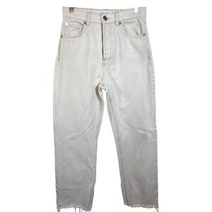 Zara Off White Jeans Size 4‎ High Waist Straight Leg Button Fly Cotton Raw Hem